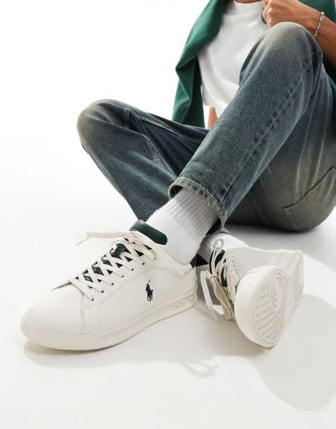 Polo Ralph Lauren - Heritage Court - Sneakers in pelle bianche con dettagli verde navy misto e logo - view 1