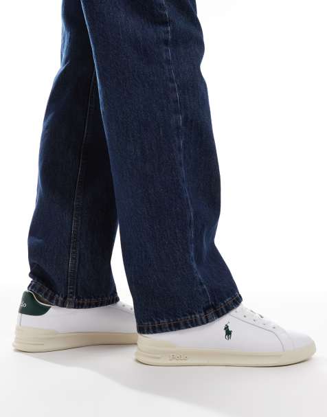 Polo Ralph Lauren Heritage Court sneakers in white with green logo and back tab - view 1