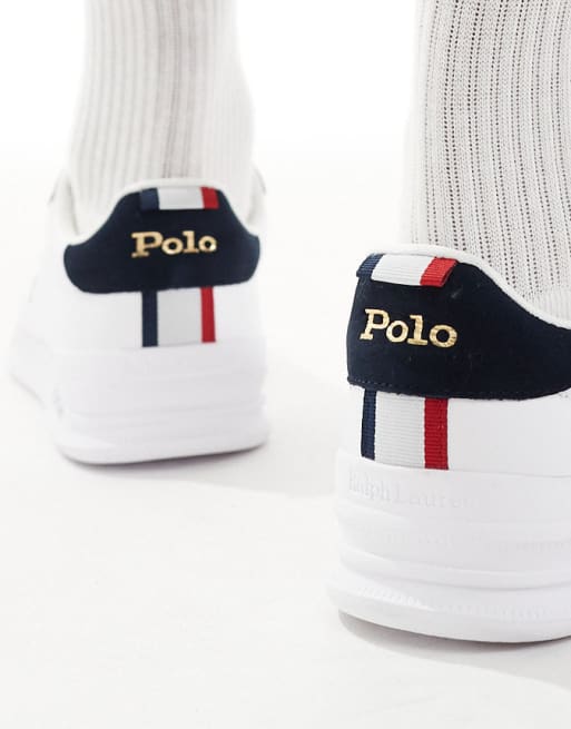 Polo Ralph Lauren heritage court sneakers in white with stripe detail and pony logo