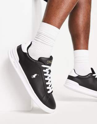 Polo Ralph Lauren heritage court trainer in black with pony logo - ASOS Price Checker