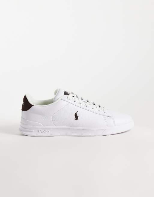 Polo Ralph Lauren Heritage Court trainer in white with brown heel tab, 1 of 5