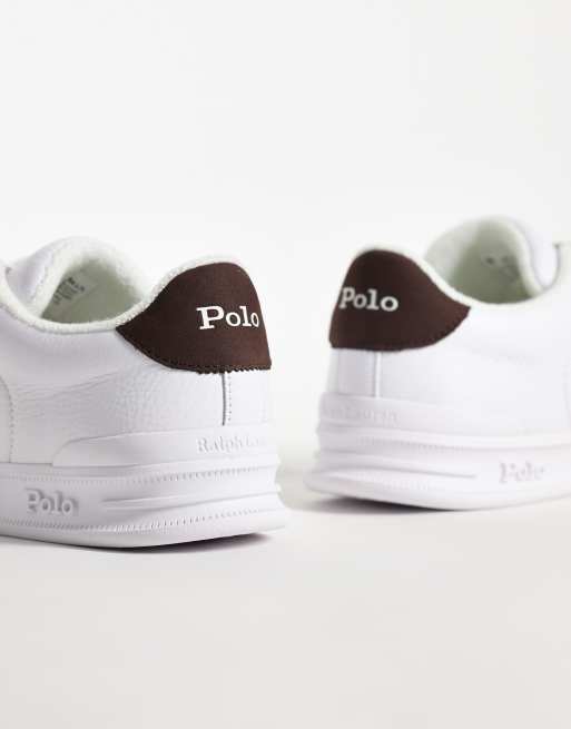 Polo Ralph Lauren Heritage Court trainer in white with brown heel tab, 2 of 5