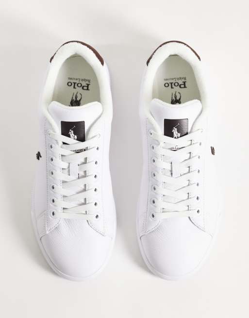 Polo Ralph Lauren Heritage Court trainer in white with brown heel tab, 3 of 5