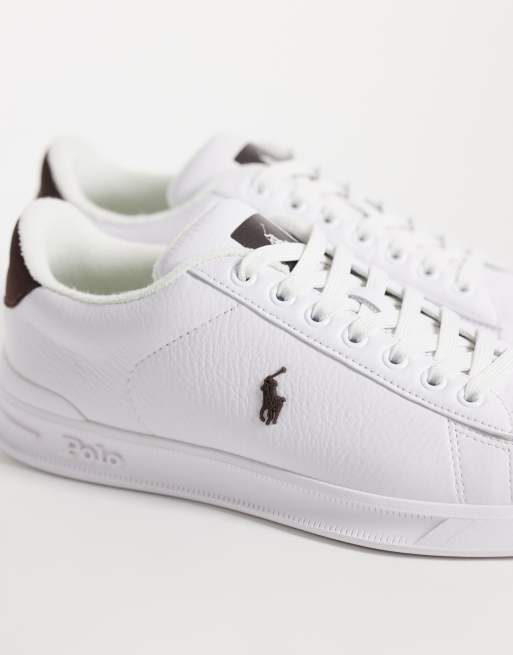 Polo Ralph Lauren Heritage Court trainer in white with brown heel tab, 4 of 5