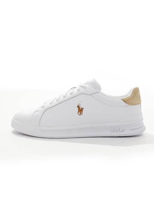 Polo Ralph Lauren Heritage Court trainer in white with tan heel tab, 2 of 5