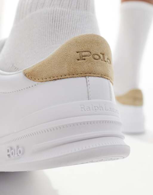 Polo Ralph Lauren Heritage Court trainer in white with tan heel tab, 3 of 5