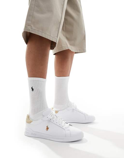Polo Ralph Lauren Heritage Court trainer in white with tan heel tab, 4 of 5