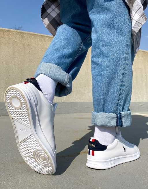 Polo Ralph Lauren heritage court trainers in white with stripe detail and  pony logo | ASOS