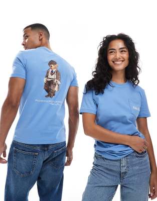 Polo Ralph Lauren - Heritage - Mellemblå T-shirt med bjørn med kasket-print på ryggen - view 1