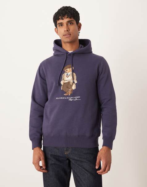 Polo Ralph Lauren – Heritage – Niebieska polarowa bluza z kapturem i nadrukiem z Polo Bear w czapce - view 1