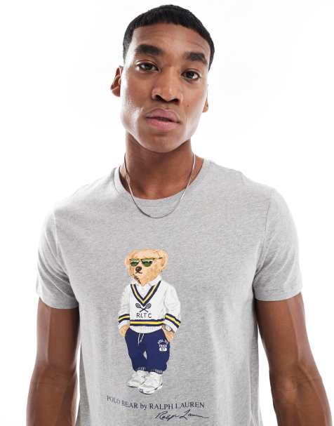 Polo Ralph Lauren – Heritage – T-Shirt mit kundenspezifischem Schnitt in Grau meliert und Bärenprint - view 1