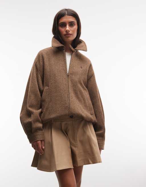 Polo Ralph Lauren herringbone wool harrington jacket in tan, 2 of 4