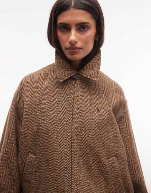 Polo Ralph Lauren herringbone wool look harrington jacket in tan, 3 of 4