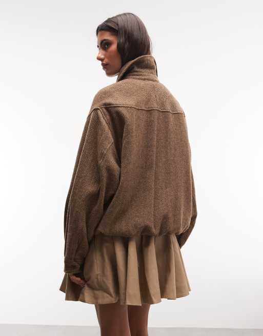 Polo Ralph Lauren herringbone wool look harrington jacket in tan, 4 of 4