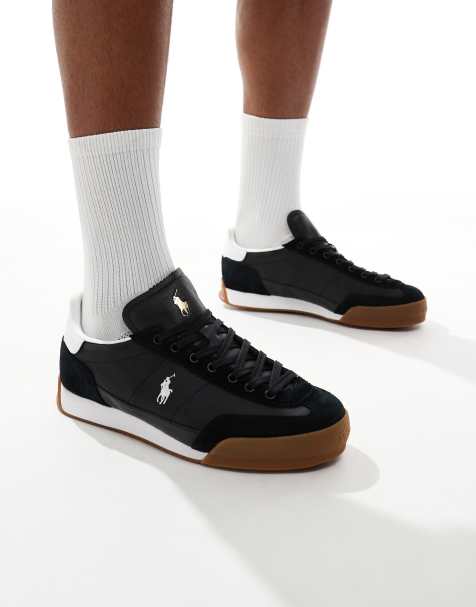 Polo Ralph Lauren Hester trainer in black with gum sole and contrast logo - view 1