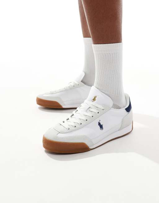 Polo Ralph Lauren Hester trainer in white with navy back tab and