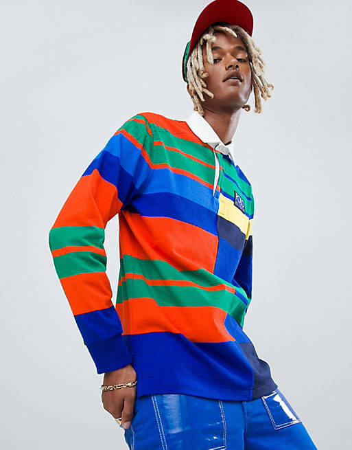 Polo Ralph Lauren Hi Tech Capsule long sleeve multi stripe rugby polo  classic over sized fit in blue multi | ASOS