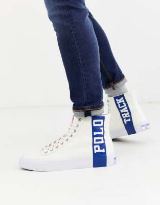 Destruktiv Addition Nøgle Polo Ralph Lauren hi top sneakers in white with polo logo | ASOS