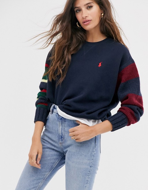 Polo Ralph Lauren high neck sweatshirt with knitted sleeves