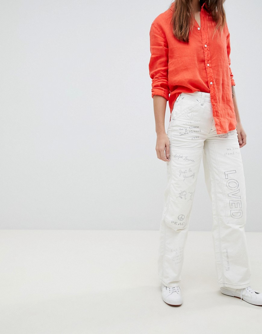 Polo Ralph Lauren - Højtaljet jeans med graffiti-Hvid