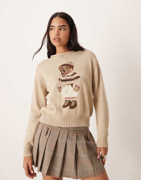 Polo Ralph Lauren holiday bear cotton knit jumper in cream - view 1