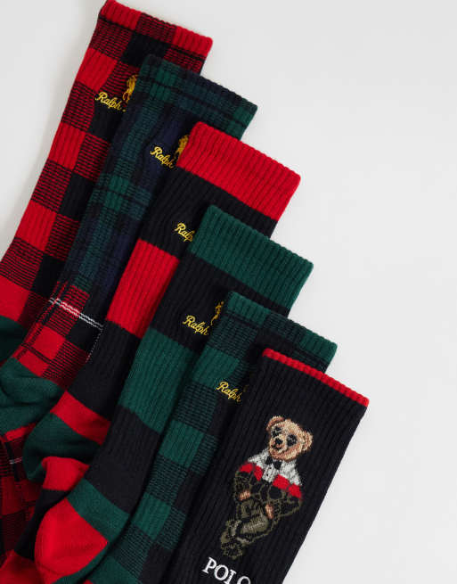 Polo Ralph Lauren holiday bear print 6 pack socks in multi, 3 of 3