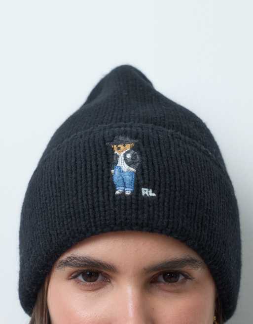 Polo Ralph Lauren holiday bear print beanie in black, 2 of 3