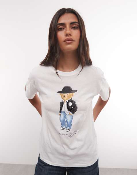 Polo Ralph Lauren holiday bear print t-shirt in off white - view 1