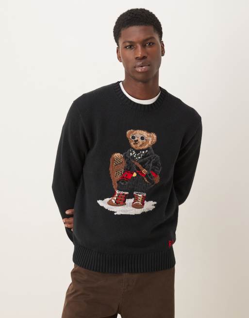 Polo Ralph Lauren - Holiday Bear - Unisex gebreide trui van katoenmix in zwart