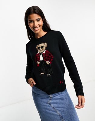 Polo Ralph Lauren holiday dressy bear cotton knit jumper in black