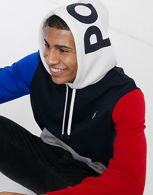 Polo Ralph Lauren hoodie in navy colour block with hood logo | ASOS