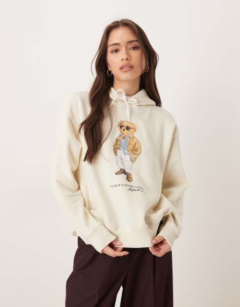 Polo Ralph Lauren - Hoodie van fleece met beerprint in crème - view 1