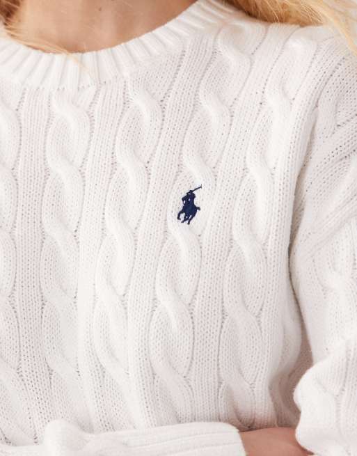 Polo Ralph Lauren - Hvid kabelstrikket trøje i bomuld, 3 af 4