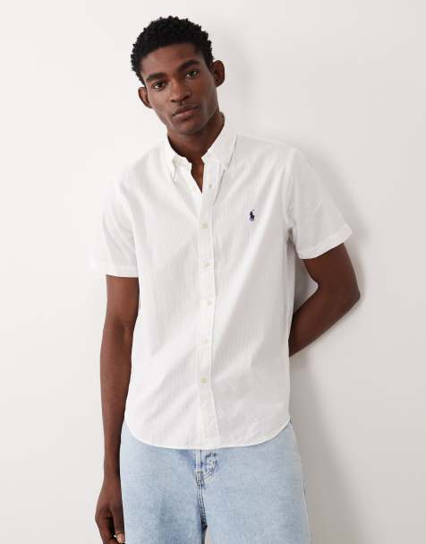 Polo Ralph Lauren - Hvid kortærmet skjorte i bomulds-seersucker med ikonlogo - view 1