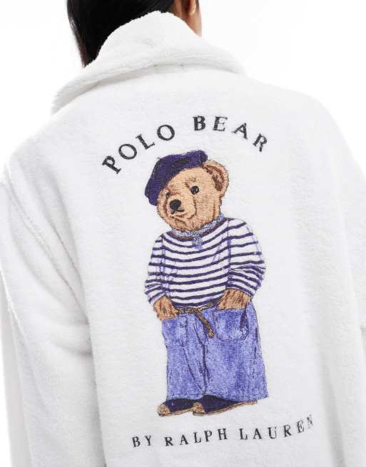 Polo Ralph Lauren - Hvid morgenkåbe med bamseprint, 3 af 4