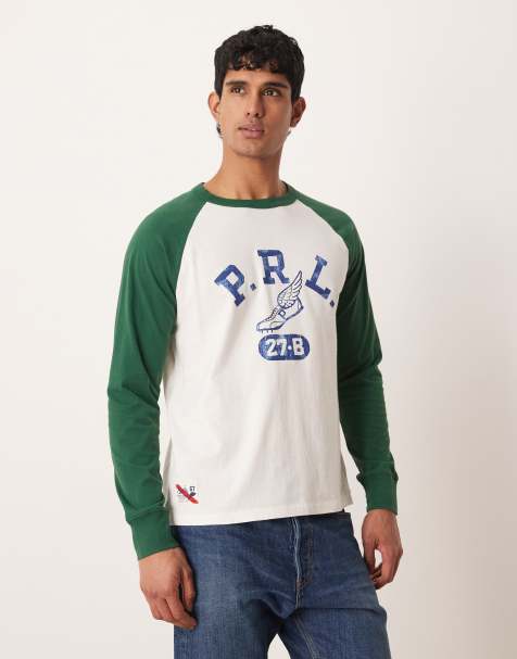 Polo Ralph Lauren - Hvid og grøn raglan-T-shirt med P-Wing-print i college-stil - view 1