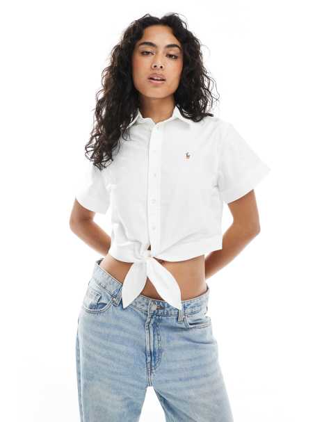 Polo Ralph Lauren - Hvid skjorte med cropped front og bindebånd - view 1