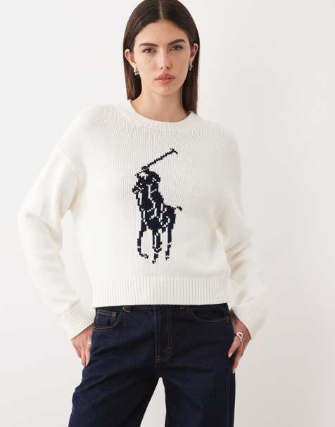 Polo Ralph Lauren - Hvid striktrøje i bomuld med stort logoikon - view 1