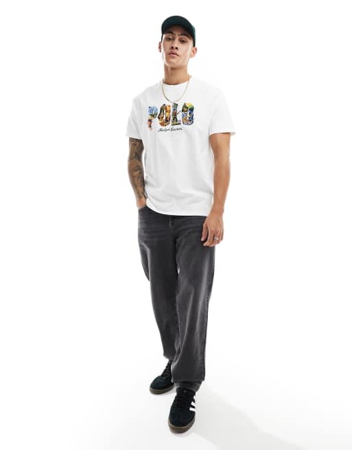 Polo Ralph Lauren - Hvid T-shirt med blomstret logoprint og klassisk og oversized pasform, 3 af 4