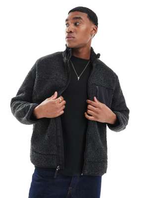Polo Ralph Lauren Hybrid Borg Full Zip Jacket In Black Heather