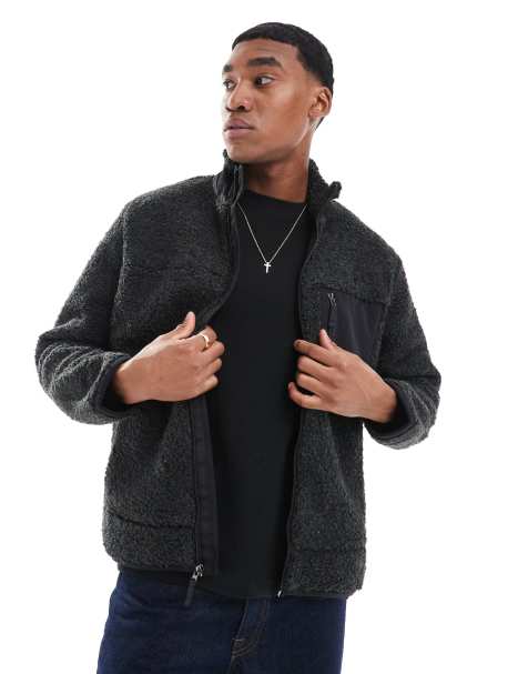 Polo Ralph Lauren hybrid borg full zip jacket in black marl - view 1