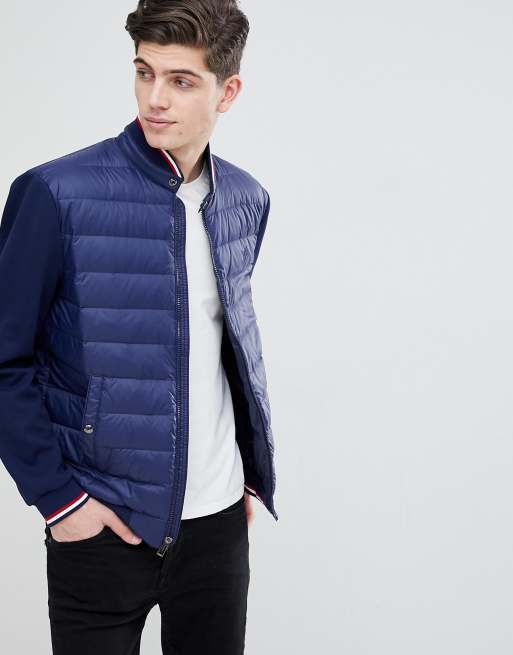 Polo Ralph Lauren Hybrid Down Bomber Jacket With Stripe Tipping in Navy |  ASOS