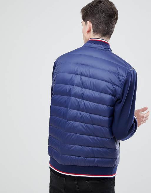 Polo Ralph Lauren Hybrid Down Bomber Jacket With Stripe Tipping in Navy |  ASOS