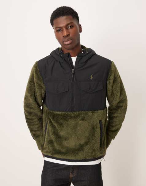 Polo Ralph Lauren – Hybrid-Pullover aus Teddyfleece in Grün mit Markenlogo und kurzem Reißverschluss - view 1