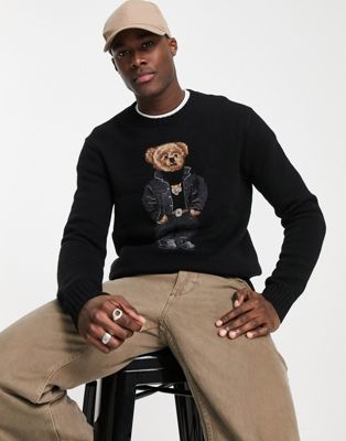 Polo Ralph Lauren icon bear knit wool jumper in black