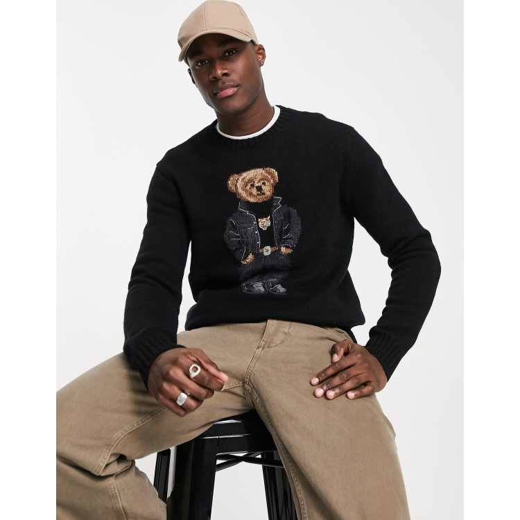 Polo Ralph Lauren icon bear knit wool jumper in black ASOS