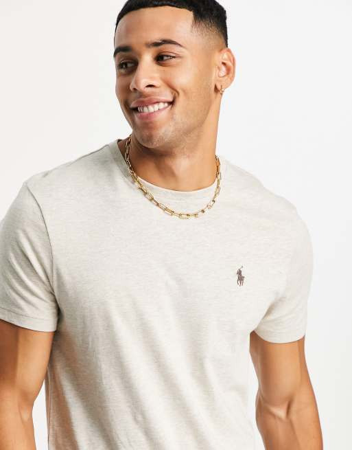 Polo Ralph Lauren – Icon – Beżowy melanżowy T-shirt z logo