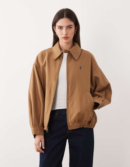 Polo Ralph Lauren - Icon - Bomber harrington oversize in twill di cotone color cuoio con logo, 1 di 4