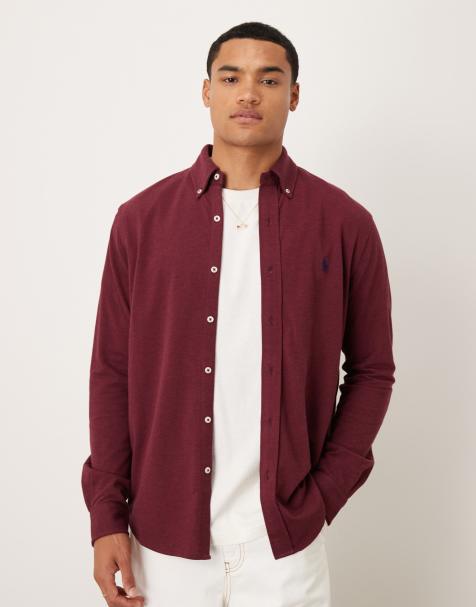 Polo Ralph Lauren icon logo pique shirt in burgundy marl