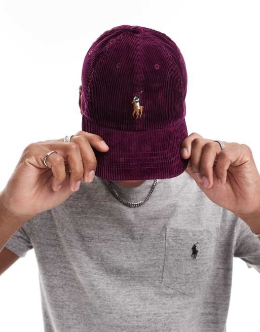 Polo Ralph Lauren – Icon – Bordowa sztruksowa czapka baseballowa z daszkiem i logo